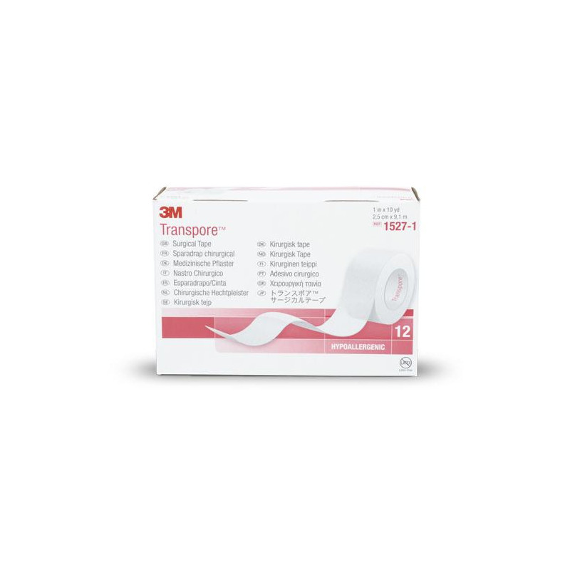 Sparadrap chirurgical 3M™ Transpore™ 9,14 x 2,50 cm.